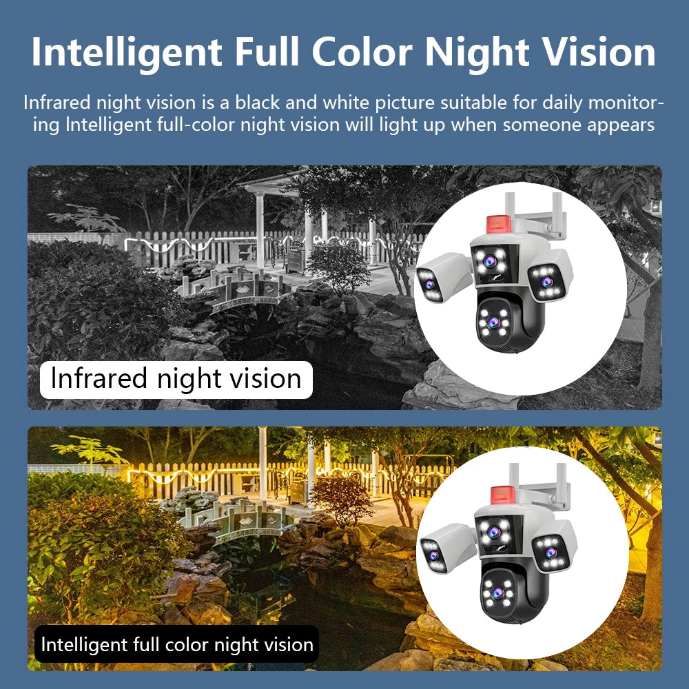 12MP 6K 3 Lenses Wifi Surveillance Camera CCTV Outdoor Wifi Camera IP Camera, PTZ Security Protection