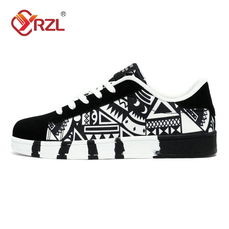 Men'S Sports Running Shoes Canvas Geometric Style Lace-Up Sneakers Couples' Fashionable Graffiti Print Skate Shoes Men
