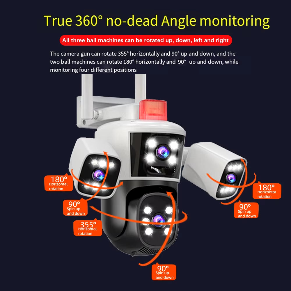 12MP 6K 3 Lenses Wifi Surveillance Camera CCTV Outdoor Wifi Camera IP Camera, PTZ Security Protection