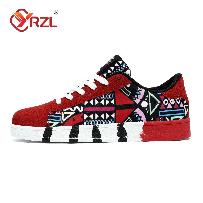 Men'S Sports Running Shoes Canvas Geometric Style Lace-Up Sneakers Couples' Fashionable Graffiti Print Skate Shoes Men