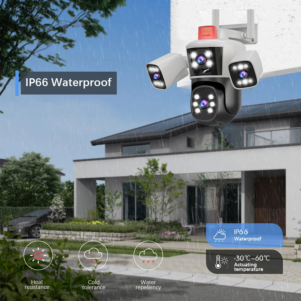 12MP 6K 3 Lenses Wifi Surveillance Camera CCTV Outdoor Wifi Camera IP Camera, PTZ Security Protection