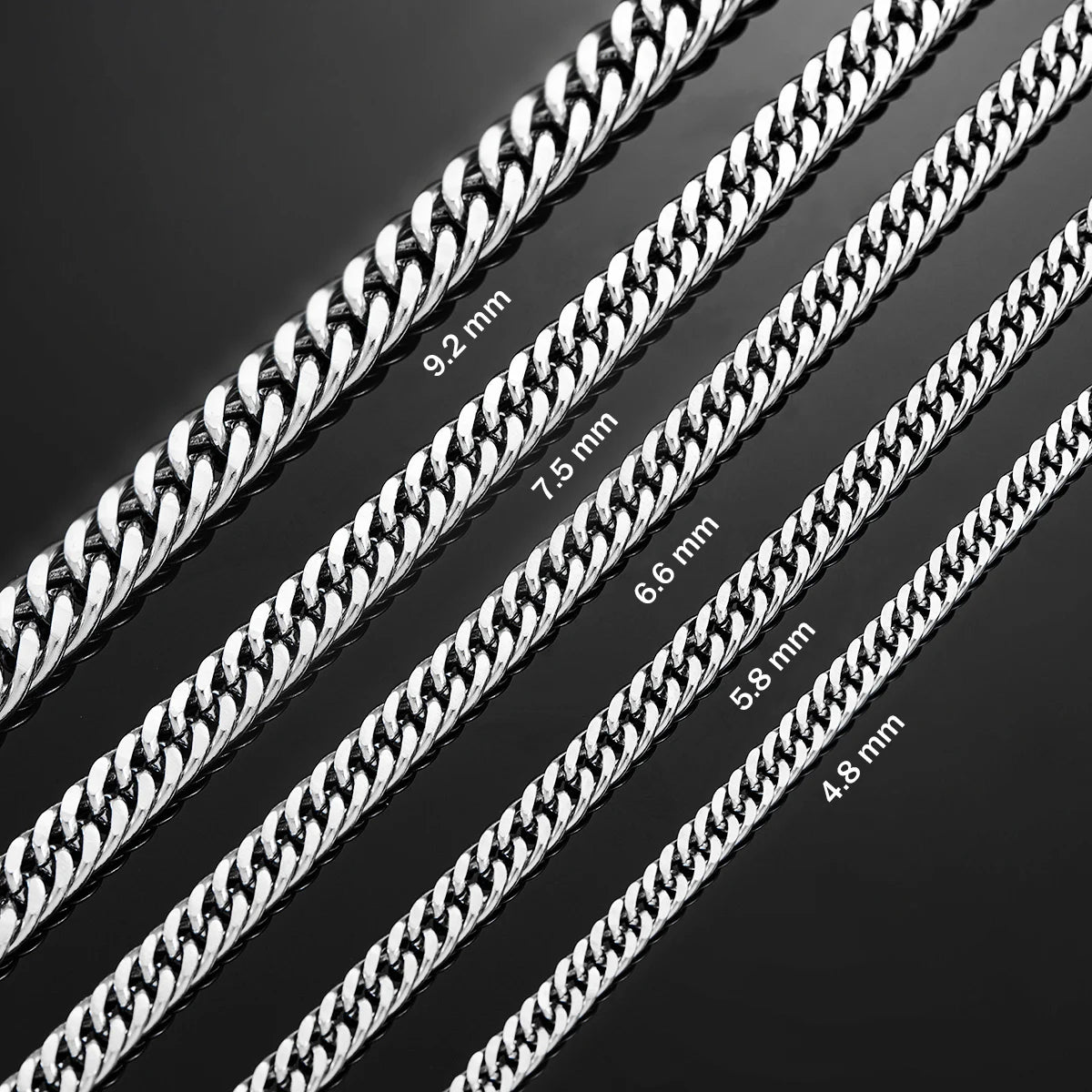 4.8Mm/5.8Mm/6.6Mm/7.5Mm/9.2Mm Stainless Steel Cuban Link Chains Classic Men Boy Curb Chunky Necklace 14 to 30 Inches