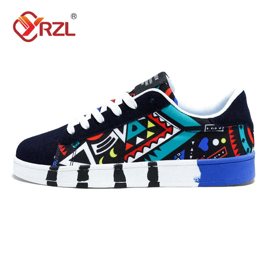 Men'S Sports Running Shoes Canvas Geometric Style Lace-Up Sneakers Couples' Fashionable Graffiti Print Skate Shoes Men