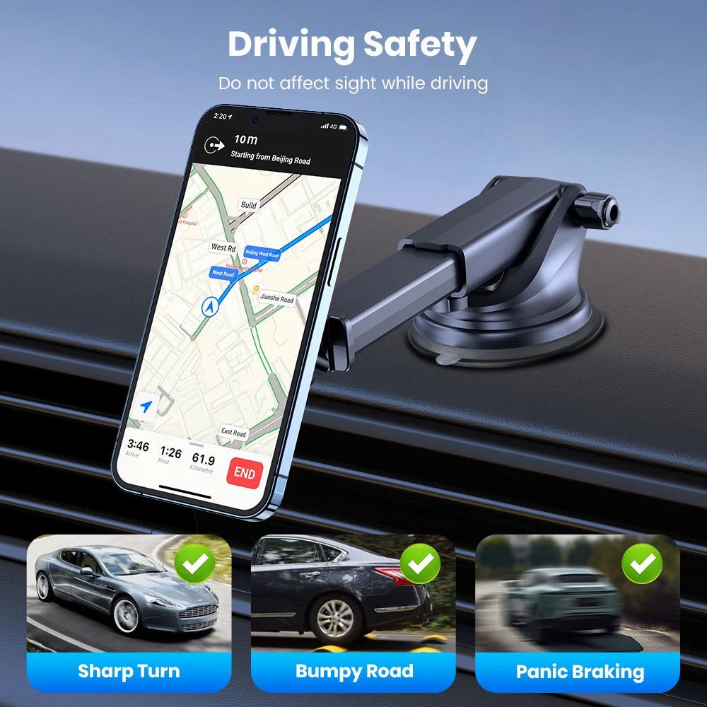 Magnetic Car Phone Mount, N52 Strong Magnet Dashboard Windshield Suction Cup Car Phone Holder Adjustable Telescopic Arm