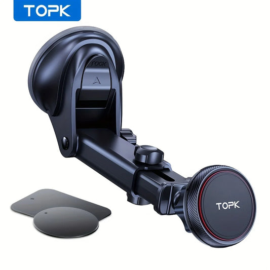 Magnetic Car Phone Mount, N52 Strong Magnet Dashboard Windshield Suction Cup Car Phone Holder Adjustable Telescopic Arm