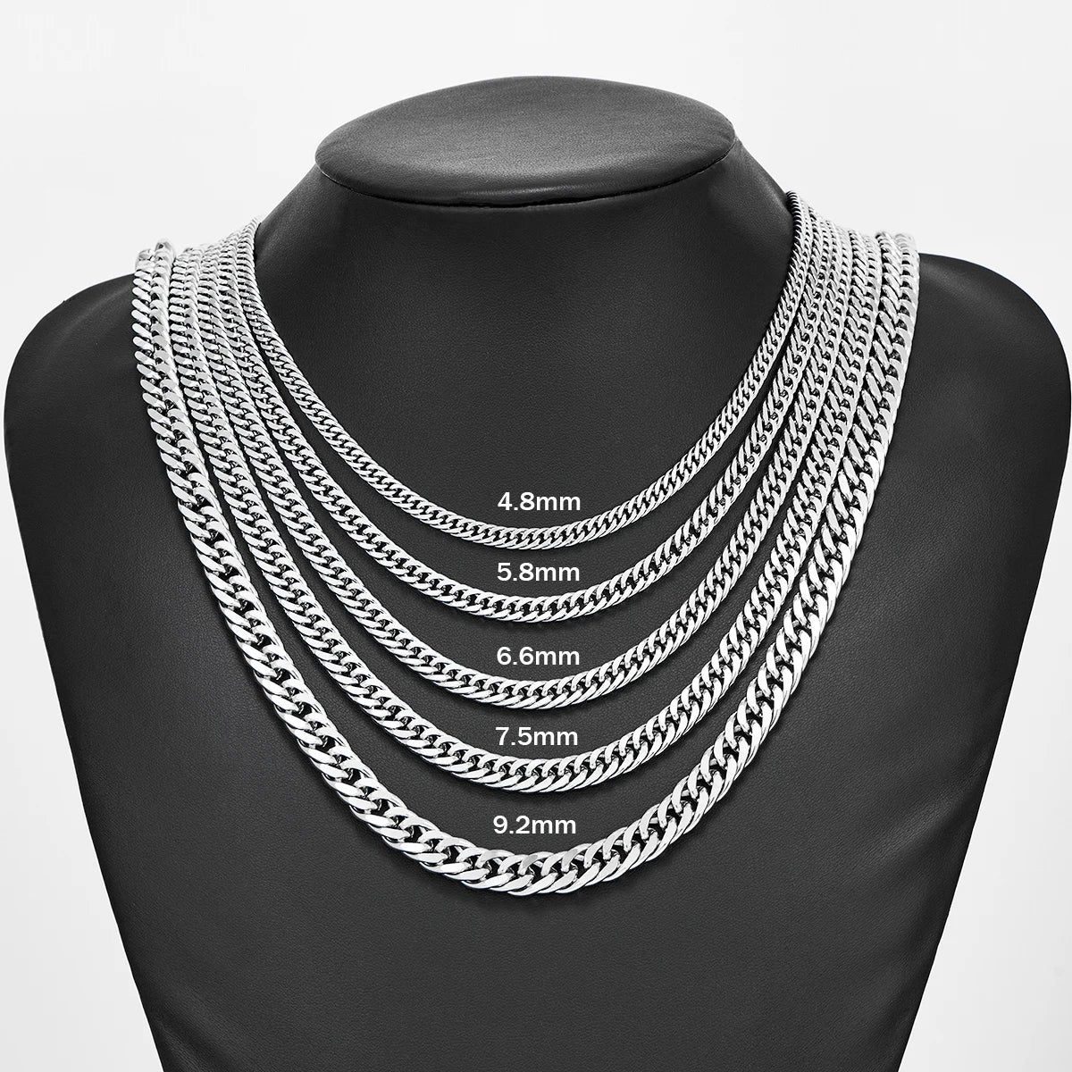 4.8Mm/5.8Mm/6.6Mm/7.5Mm/9.2Mm Stainless Steel Cuban Link Chains Classic Men Boy Curb Chunky Necklace 14 to 30 Inches